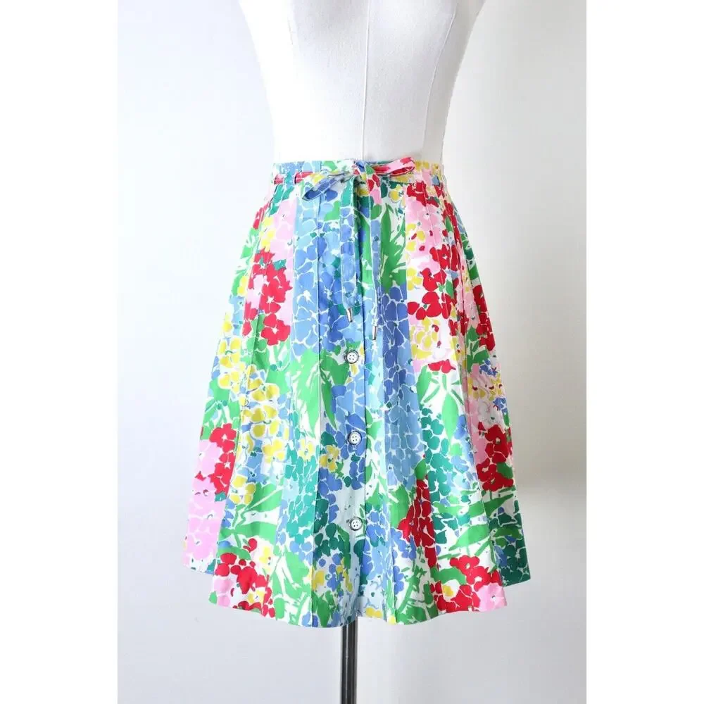 Vintage 1970s Buffy Buffington Size XXS A-Line Skirt Painterly Floral Print